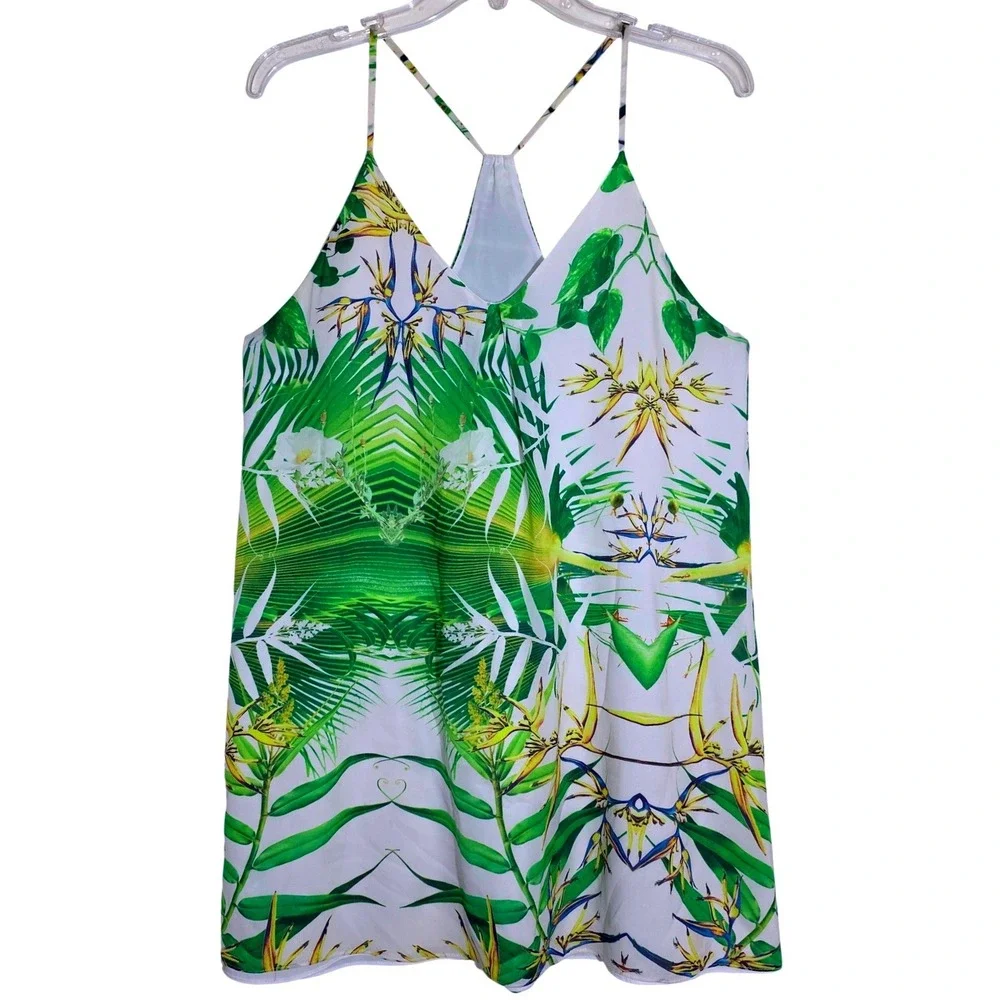 Alice + Olivia Green White Tropical Print Mini Dress